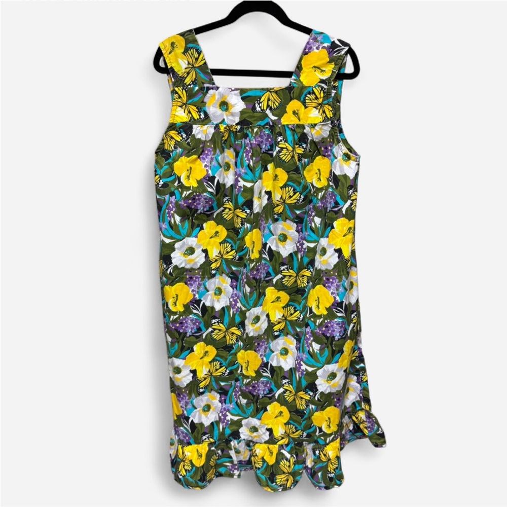 Vintage Comfort Choice Green and Yellow Floral House Dress with Ruffle Hem - Picture 2 of 5